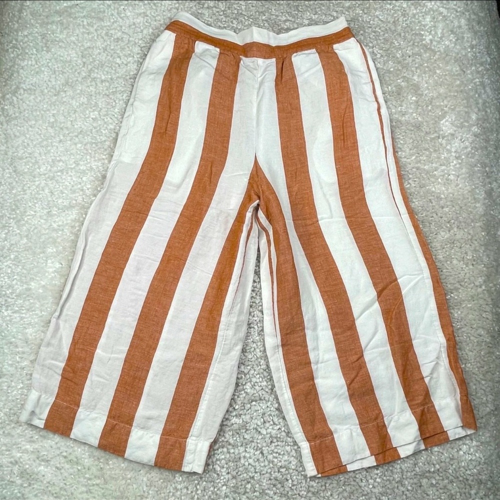 Madewell Striped Linen Blend Capris Pants in White and Orange Pockets Sz Small